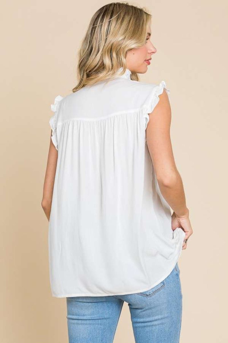 Culture Code Full Size Frill Edge Smocked Sleeveless Top - Love Salve
